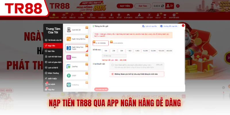 Nạp Tiền TR88 - Thao Tác Đơn Giản, Đa Dạng Phương Thức - gocabi.site